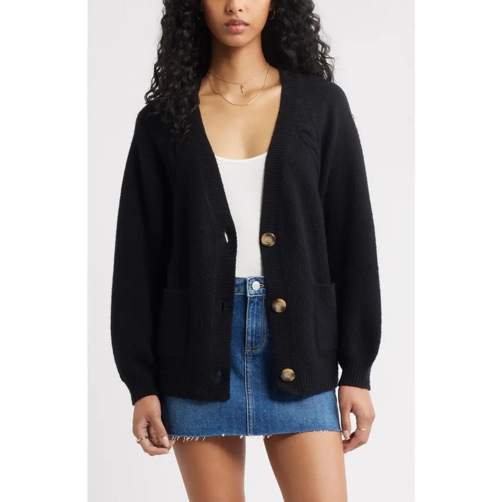 NWT BP Relaxed Everyday Cardigan XL Black Cable Knit Button Pocket Sweater
